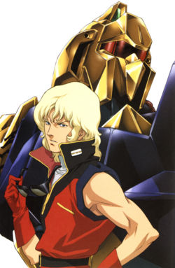 Lt. Quattro Bajeena with his mobile suit, the Hyaku Shiki.